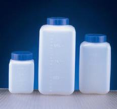 Frasco rectangular, boca ancha, con obturador HDPE, plstico HDPE AZLON®