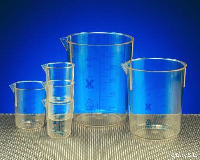 Vaso graduado, con pico, impreso en azul, PMP