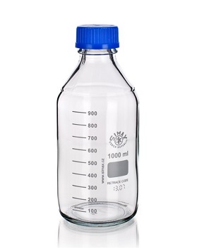Frasco cilndrico, rosca ISO, vidrio borosilicato SIMAX® c/ tapn DIN GL32 y anillo color azul