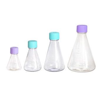 Matraz erlenmeyer, cuello rosca, Capacidad=1000 mL, c/ tapn ventilado HDPE, p/ cultivo celular, libre de DNasa/RNasa, no pirgeno, en bolsa estril, plstico PC, CHEMILABOR®