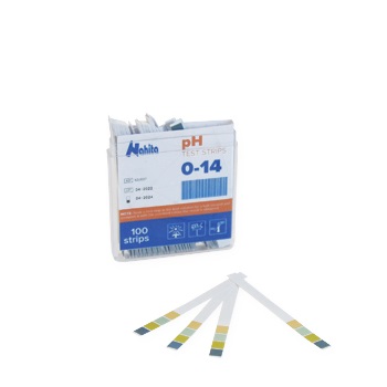 Tiras indicadoras de pH 0-14, caja 100 tiras con 4 almohadillas, NAHITA®