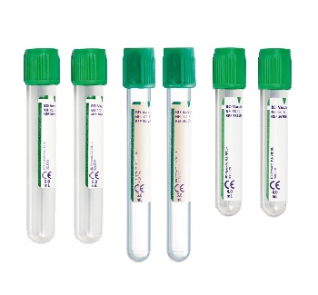 Tubos p/ extraccin de sangre BD VACUTAINER™ c/ heparina de sodio - NH p/ anlisis de plasma, 13x75 mm, 4 mL, tapn verde, PET, c/ etiqueta papel, 1000 Unid, BECTON DICKINSON®