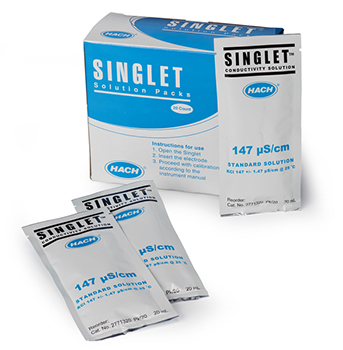 solucin estndar, conductividad de un solo uso Singlet, 147 &miro;S/cm, KCl, 20 mL, 20 unid, HACH®