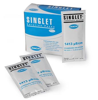 solucin estndar, conductividad de un solo uso Singlet, 1413 &miro;S/cm, KCl, 20 mL, 20 unid, HACH®