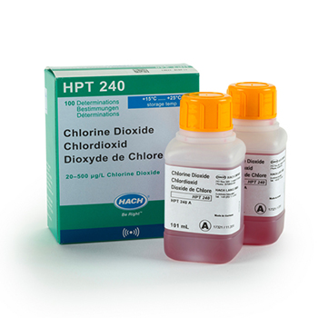 Dixido de Cloro, set de reactivos, de 0,02 a 0,50 mg/L de ClO2, 100 test, HACH®