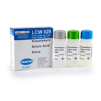 cido silcico, Set de reactivos para la determinacin de cido silcico, de 0,01 a 0,8 mg/L de SiO2, 50 test, HACH®