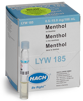 Cubeta-test Mentol destilado, Cubeta-test, 0,5 - 15 mg mentol/100 mL, 25 unid, HACH®