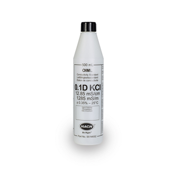 Solucin estndar, conductividad OImL certificada, 12,85 mS/cm, KCl 0,1 D, 500 mL, HACH®