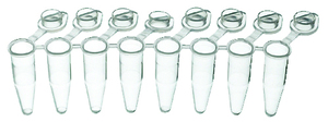 PCR tubes, Tiras de 8 tubos para PCR con tiras de tapones abombados separados, 8-tube strips + cap strips, Color: incoloro, Capacidad: 0,2 ml, CHEMILABOR