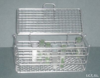 Gradilla rectangular para tubos, acero inox.+ tapa