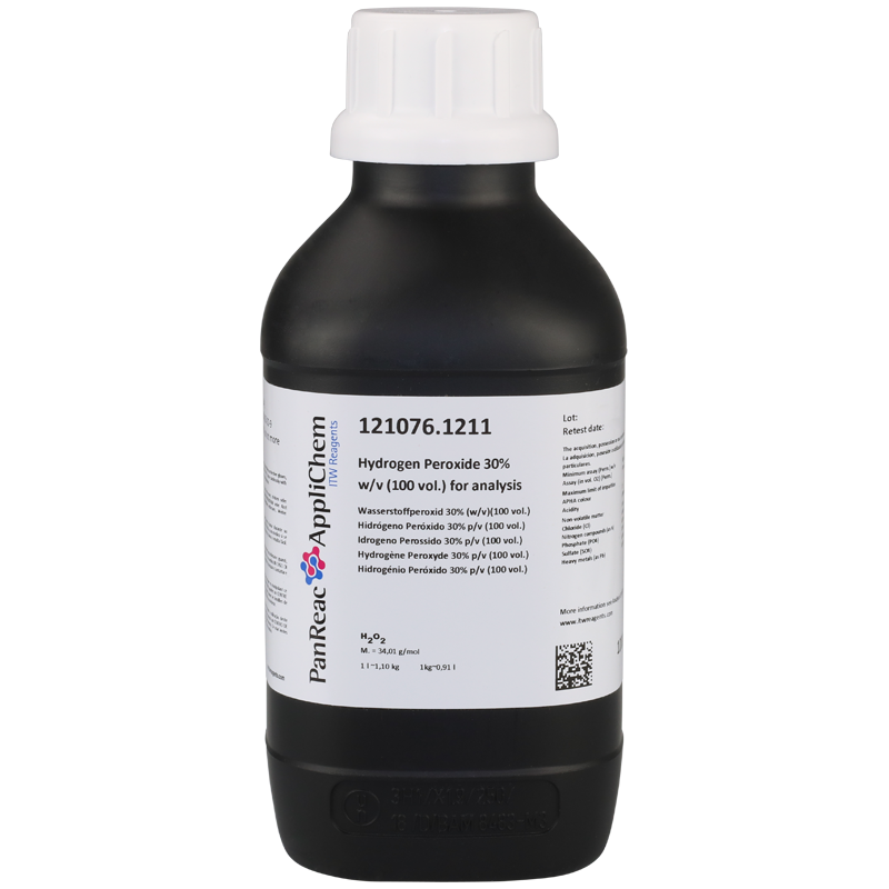 Hidrgeno Perxido 30% p/v (100 vol.) para anlisis, 1000 mL (Agua Oxigenada, Hidrogeno Dixido, Hidroperxido), PANREAC APPLICHEM®