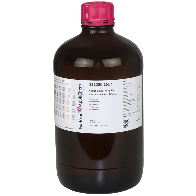 Ciclohexano (Reag. USP, Ph. Eur.) para anlisis, ACS, ISO, 2,5 L (Hexahidrobenceno, Hexametileno, Hexanafteno), PANREAC APPLICHEM®