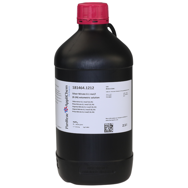 Plata Nitrato 0,1 mol/l (0,1N) solucin valorada, 2,5 L, PANREAC APPLICHEM®