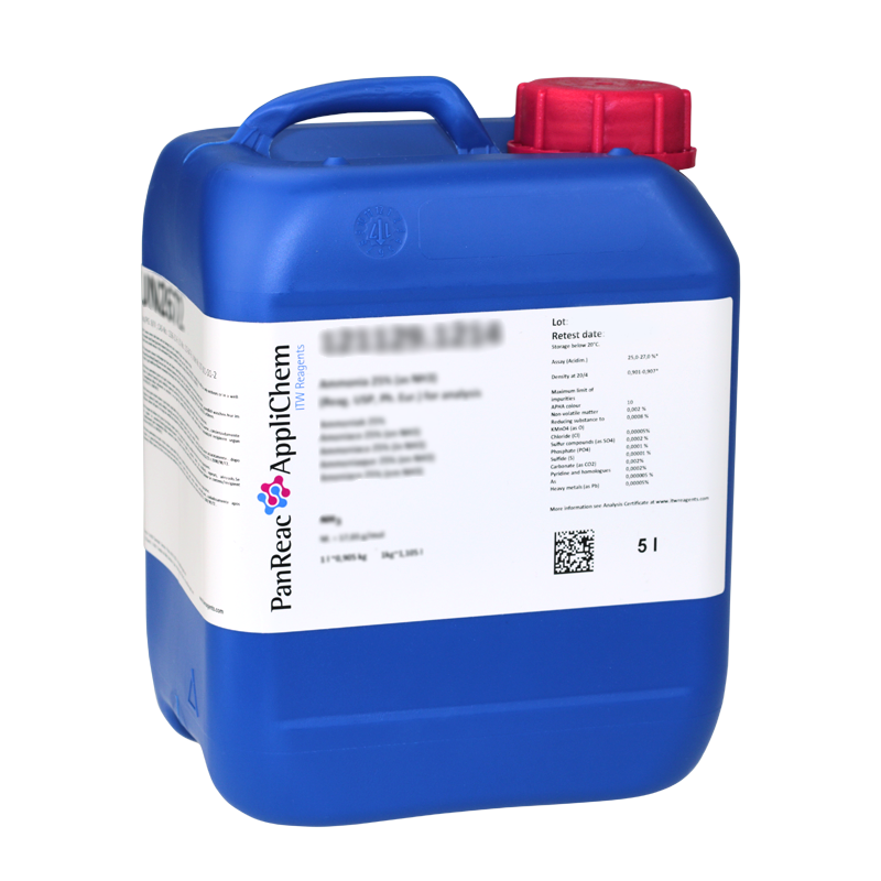 Amonaco 25% (en NH3) grado tcnico, 5 L (Amonio Hidrxido, Hidrxido Amnico), PANREAC APPLICHEM®