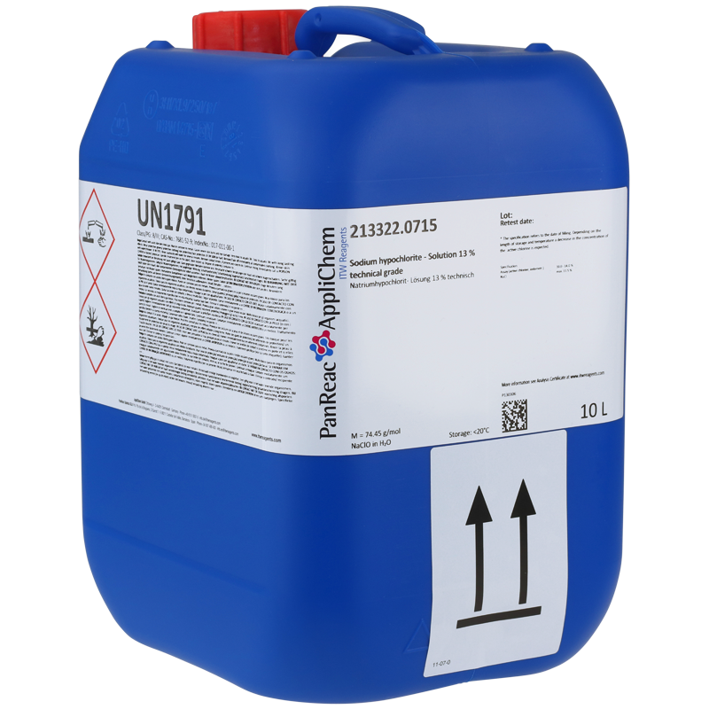 Sodio Hipoclorito solucin 13 % p/v grado tcnico, 10 L, PANREAC APPLICHEM®