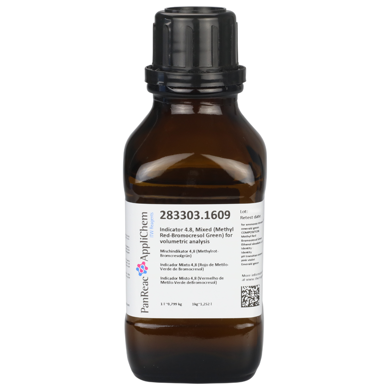 Indicador Mixto 4,8 (Rojo de Metilo-Verde de Bromocresol) para anlisis volumtrico, 250 mL, PANREAC APPLICHEM®