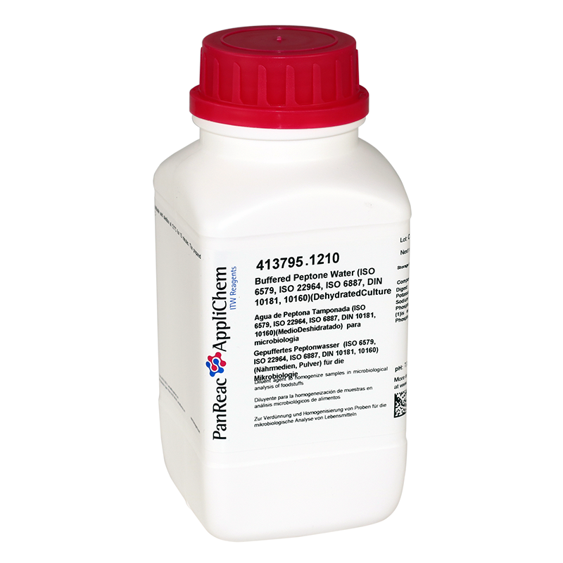 Agua de Peptona Tamponada (ISO 6579, ISO 22964, ISO 6887, DIN 10181, 10160)(Medio Deshidratado) para microbiologa, 500 g, PANREAC APPLICHEM®