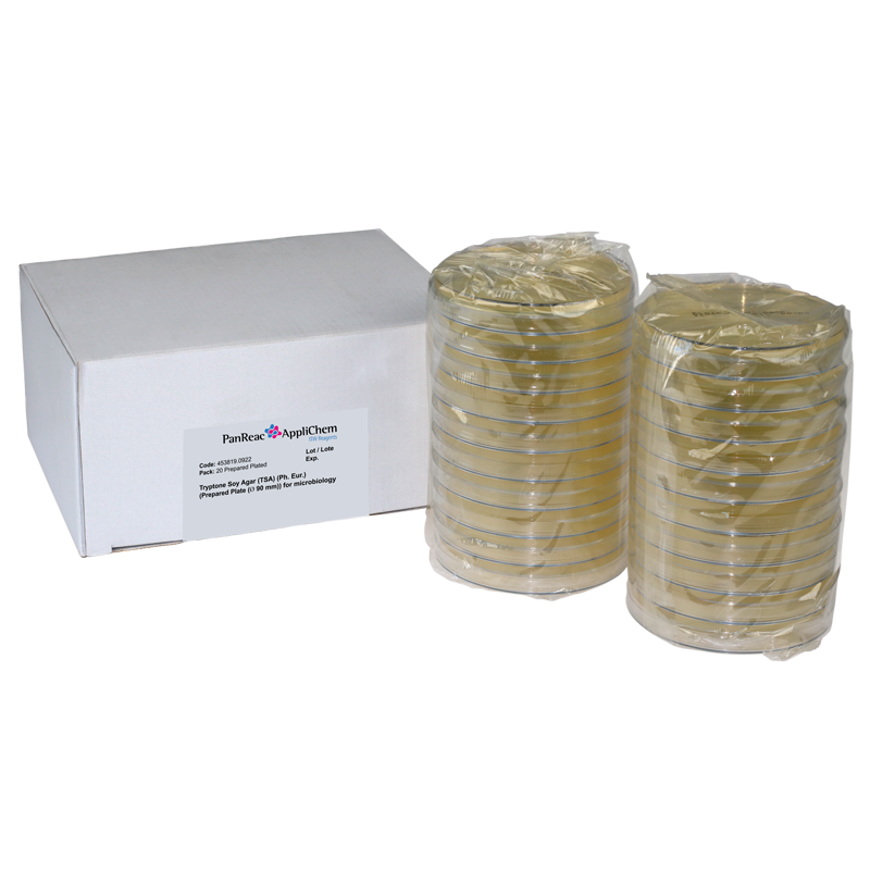 Soja Triptona (TSA), Agar (Ph. Eur.) (Placa Preparada ( 90 mm)) para microbiologa, 20 pLacas (Medio B, Triptona Soja , Agar, TSA), PANREAC APPLICHEM®