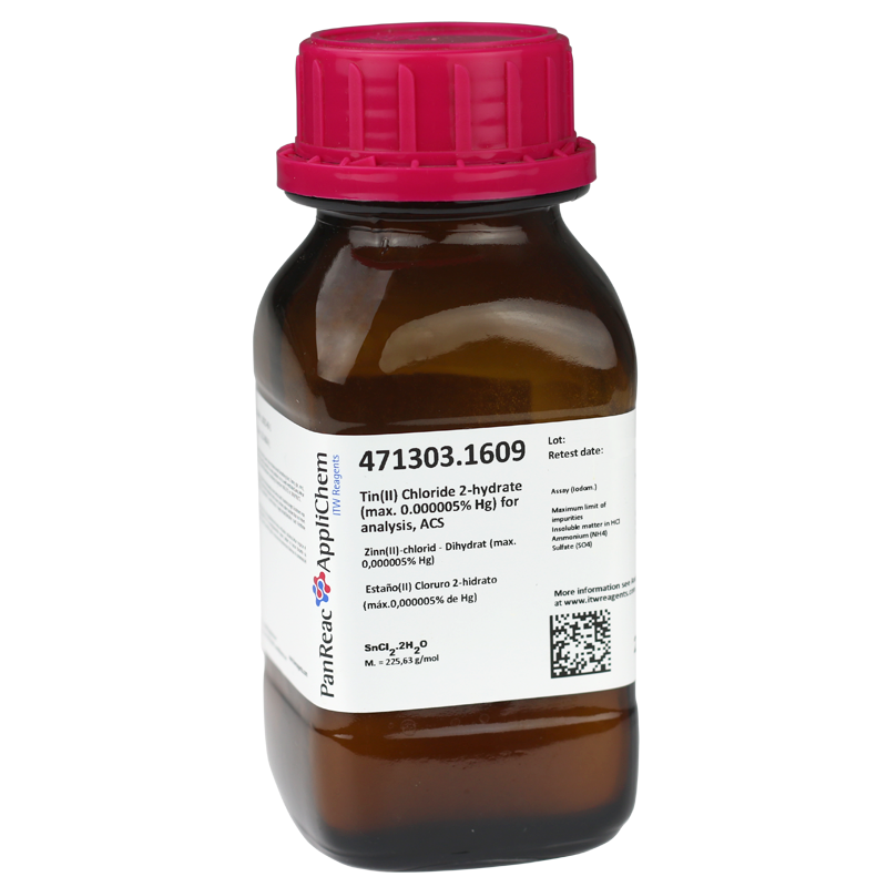 Estao(II) Cloruro 2-hidrato (mx.0,000005% de Hg) (Reag. USP) para anlisis, ACS, 250 g (Cloruro Estannoso), PANREAC APPLICHEM®