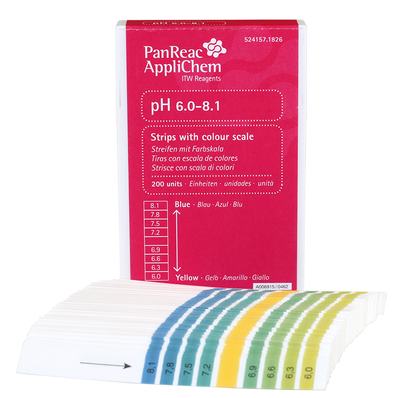 Tiras de Papel pH 6,0-8,1 (graduacin 0,3), 200 Tiras, PANREAC APPLICHEM®