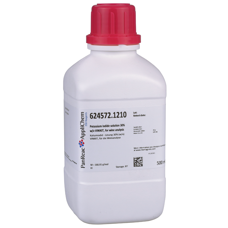 Potasio Yoduro solucin 30% p/v VINIKIT, para anlisis de vino, 500 mL, PANREAC APPLICHEM®