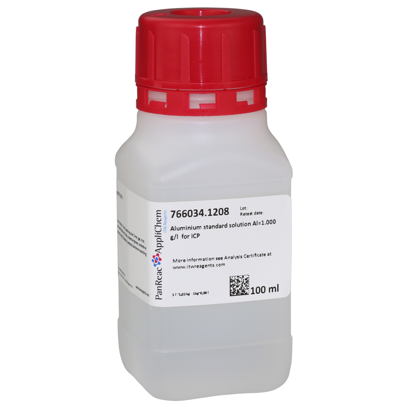Aluminio solucin patrn Al=1,000 g/l para ICP, 100 mL, PANREAC APPLICHEM®
