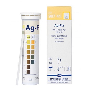 Ag-Fix (tiras p/ determ.semi-cuantit.plata+pH).Rango:0-10 g/l Ag+/pH 4-8.Tiras 6x95mm, 100 Unid, MACHEREY-NAGEL®