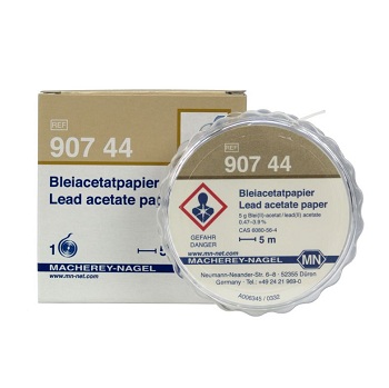 Acetato de plomo, papel p/ deteccin cualitativa de sulfuro (S2) y cido sulfhdrico (H2S). Rollo 5m largo, 7mm ancho, MACHEREY-NAGEL®
