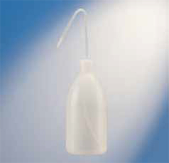 Frasco lavador, boca estrecha, PE, c/ tapn roscado, tubo de salida c/ obturador, plstico, POBEL®