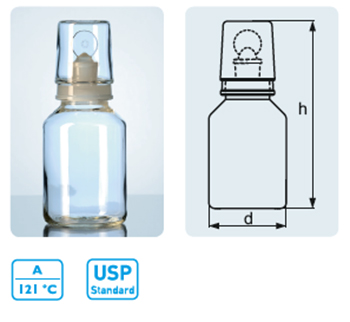 Frasco para cidos, con tapn NS, hombro cnico, capuchn de vidrio intercambiable, vidrio DURAN®
