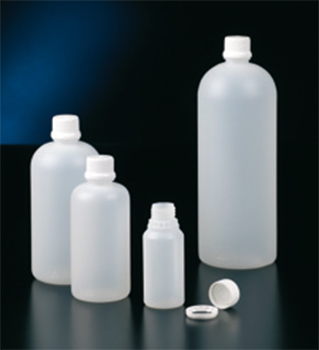 Frasco cilndrico, boca estrecha, HDPE, con tapn precinto, pensados para alcohol, plstico DELTALAB