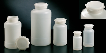 Frasco cilndrico, boca ancha, HDPE, con tapn estrella y anilla precintable, plstico, DELTALAB