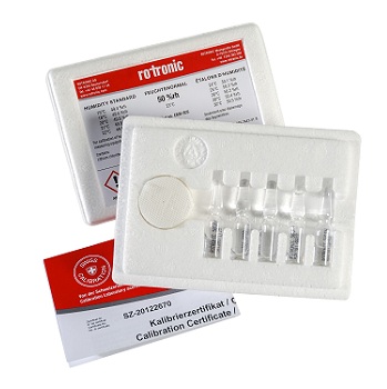 Estndares / Patrones de calibracin de humedad 0.5% HR, ampollas con sales de calibracin con certificado acreditado SCS, 5 unid, ROTRONIC®