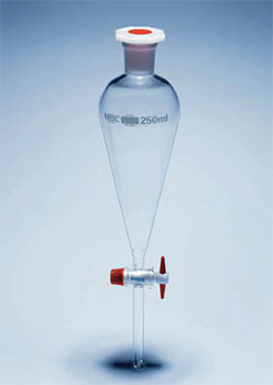 Embudo de decantacin, cnico, vidrio borosilicato, MBL®, c/ tapn de PE y llave de PTFE, ISO 4800 tipo 1
