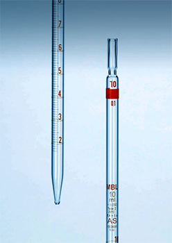 Pipeta graduada, vidrio sodoclcico MBL®, clase AS, tipo 2, ISO 835, graduacin mbar