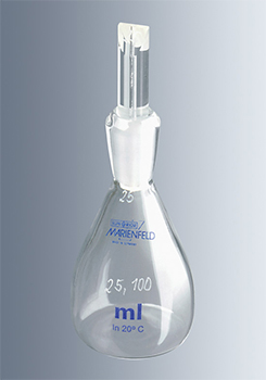 Picn�metro Gay-Lussac, vidrio borosilicato 3.3, MARIENFELD SUPERIOR&reg;, c/tap�n de vidrio esmerilado, forma de pera