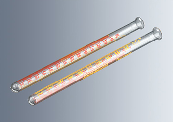 Tubo de comparacin, vidrio sdico clcico, MARIENFELD SUPERIOR®, c/fondo redondo y reborde, c/escala doble de colores amarillo/rojo, s/marca CE