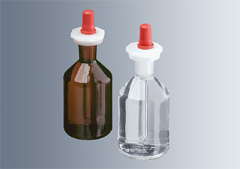 Frasco cuentagotas, vidrio, MARIENFELD SUPERIOR®, hombros cnicos, c/pipeta de vidrio claro, tetina de goma y tapn de polipropileno, c/esmerilado normalizado