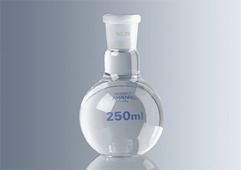 Matraz de ebullicin, fondo plano, cuello esmerilado, vidrio borosilicato 3.3, MARIENFELD SUPERIOR®, DIN EN ISO 4797