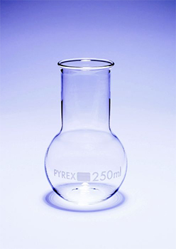 Matraz de ebullicin, fondo plano, boca ancha, vidrio borosilicato, PYREX®, DIN ISO 24450