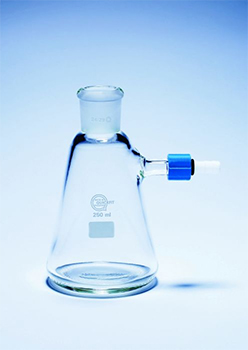 Matraz para filtracin, Bchner, Quickfit™, boca esmerilada, c/ brazo lateral c/ conector de rosca de PTFE, vidrio borosilicato, PYREX®, ISO 6556