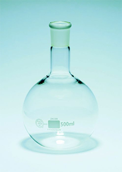 Matraz fondo redondo, esf�rico, cuello medio, esmerilado, Quickfit&trade;, vidrio borosilicato, PYREX&reg;