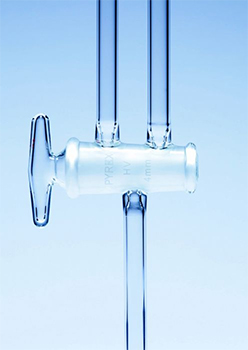 Llave de paso, alto vaco, doble calibre, vidrio borosilicato, PYREX®