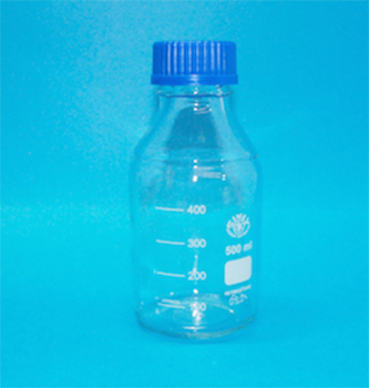 Frasco cilndrico, rosca ISO, vidrio SIMAX®, c/ tapa y anillo azul para autoclave ISO 4796, DIN 168