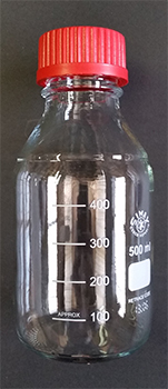 Frasco cilndrico, rosca ISO, vidrio SIMAX®, c/ tapa y anillo rojo para autoclave ISO 4796, DIN 168