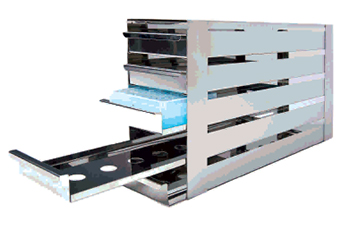 Rack de bandejas extrables c/ perforaciones, acero inox, CHEMILABOR®
