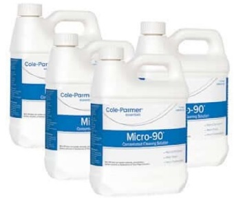 Solucin de limpieza Essentials Micro-90, elimina la sangre y la mayora de los materiales biolgicos, limpia vidrio, la mayora de los metales, plstico y goma, NSF-registrado para uso USDA A1, 4 L, 4 Unidades, COLE-PARMER