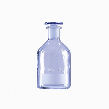 Frasco de Winkler, c/ boca esmerilada y tapón vidrio NS 14/23, Capacidad=125 mL, p/ determinación del oxígeno disuelto (OD) en agua, c/ zona de escritura, botella y tapón marcados con el mismo número, vidrio, CHEMILABOR®