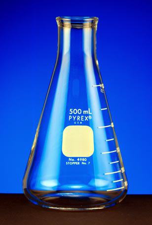 Matraz erlenmeyer, boca normal, vidrio PYREX USA